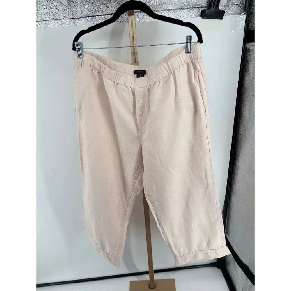 J.Crew Linen Cotton Cropped Wide Leg Pants Size XL Pink
